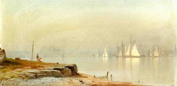 Harbor Scene and White Sails by Alfred Thompson Bricher, hand-painted oil painting reproduction