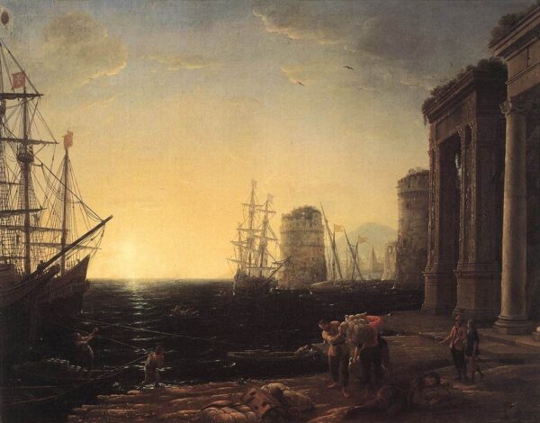 Harbour Scene at Sunset by Claude Lorrain, hand-painted oil painting reproduction