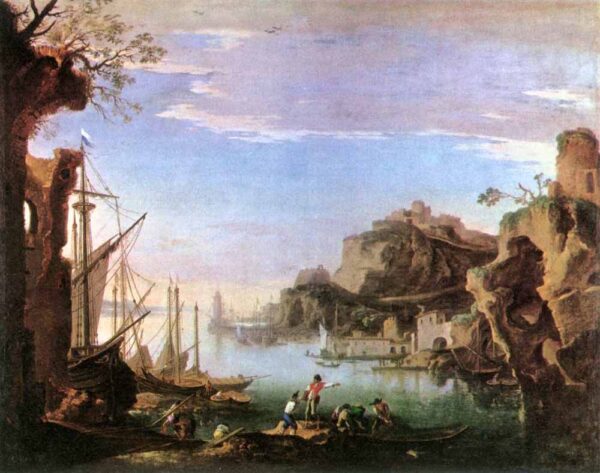 Harbour with Ruins by Salvator Rosa, hand-painted oil painting reproduction
