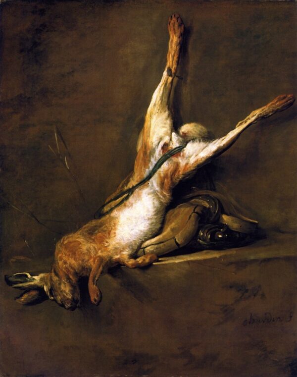 Hare with Powder Flask and Game Bag by Jean-Baptiste-Siméon Chardin, hand-painted oil painting reproduction