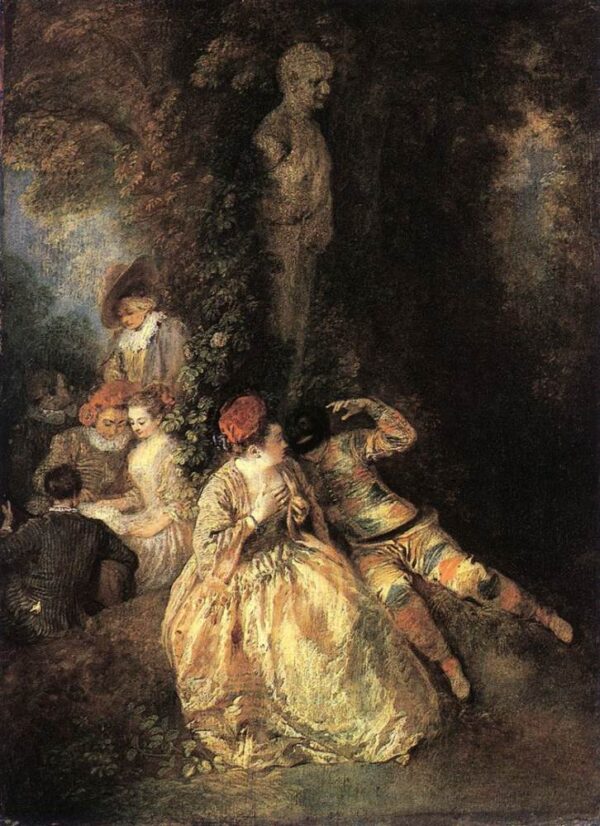 Harlequin and Columbine by Antoine Watteau, hand-painted oil painting reproduction
