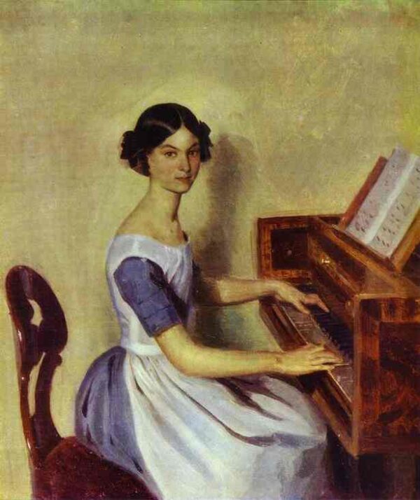 Portrait of N. P. Zhdanovich at the Harpischord by Pavel Fedotov, hand-painted oil painting reproduction