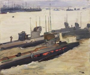British Mine-Laying Submarines, Harwich by John Lavery, hand-painted oil painting reproduction