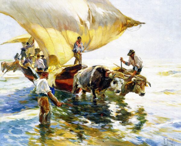 Hauling in the Sardine Boat by Mathias J Alten, hand-painted oil painting reproduction