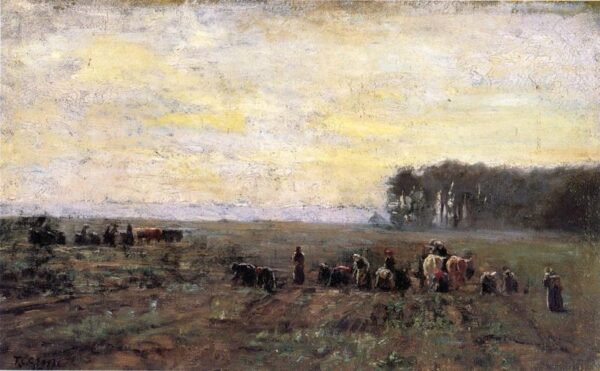 Haying Scene by Theodore Clement Steele, hand-painted oil painting reproduction