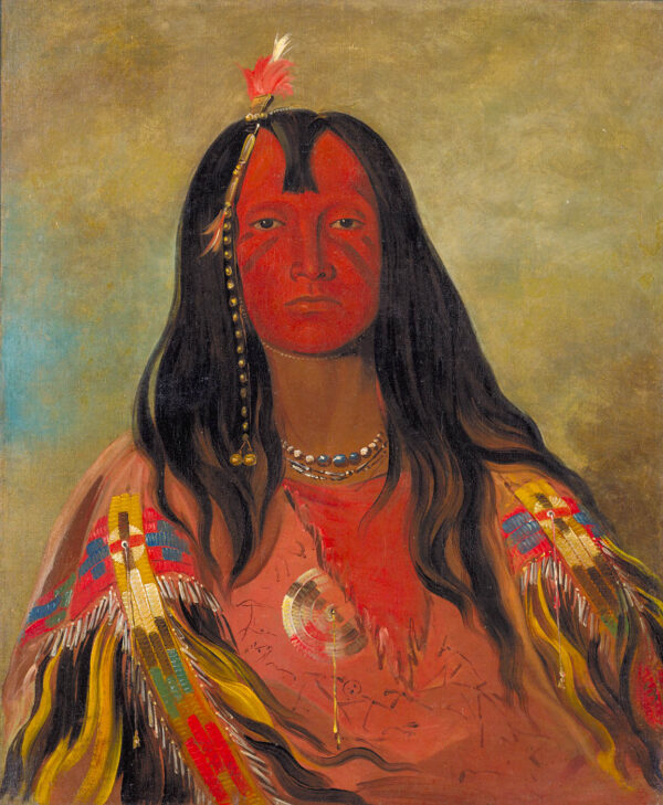 H’co a h’co a h’cotes min, No Horns on His Head, a Brave by George Catlin, hand-painted oil painting reproduction