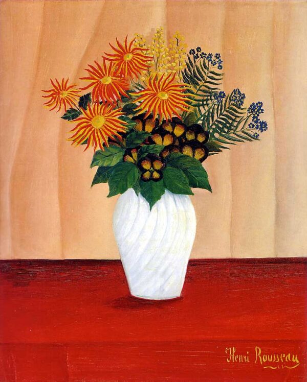 Bouquet of Flowers with an Ivy Branch by Henri Rousseau, hand-painted oil painting reproduction