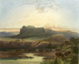 Herd of Bison on the Upper Missouri by Karl Bodmer, hand-painted oil painting reproduction