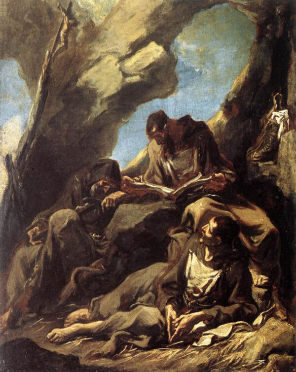 Three Capuchin Friars Meditating in their Hermitage by Alessandro Magnasco, hand-painted oil painting reproduction