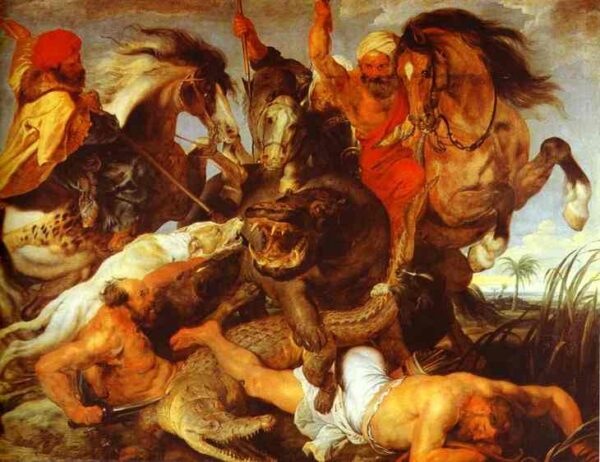 Hippopotamus and Crocodile Hunt by Peter Paul Rubens, hand-painted oil painting reproduction