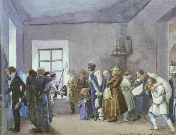 Police Commissarys Reception Room The Night Before A Holiday by Pavel Fedotov, hand-painted oil painting reproduction