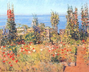 Hollyhocks, Isles of Shoals by Frederick Childe Hassam, hand-painted oil painting reproduction