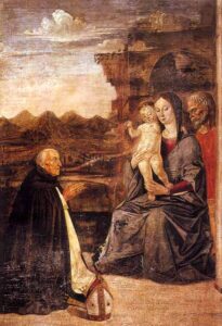 Holy Family with Bishop Domenico da Imola by Alessandro Araldi, hand-painted oil painting reproduction