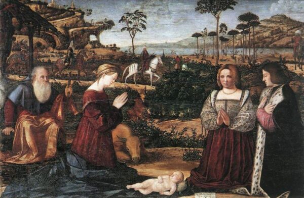 Holy Family with Two Donors by Vittore Carpaccio, hand-painted oil painting reproduction