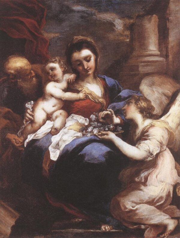 Holy Family with an Angel by Valerio Castello, hand-painted oil painting reproduction