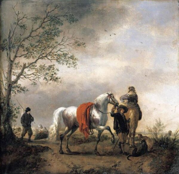 Cavalier Holding a Dappled Grey Horse by Philips Wouwerman, hand-painted oil painting reproduction