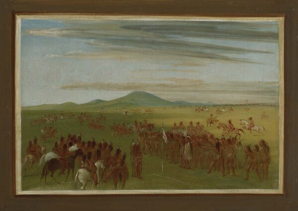 Horseracing on a Course Behind the Mandan Village by George Catlin, hand-painted oil reproduction