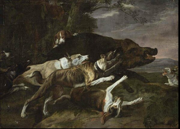 Hounds Assailing a Boar by Pieter Boel, hand-painted oil painting reproduction
