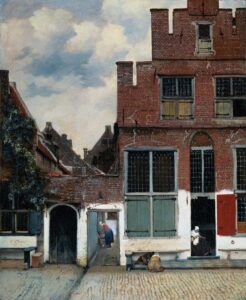 View of Houses in Delft known as The Little Street by Johannes Vermeer, hand-painted oil painting reproduction