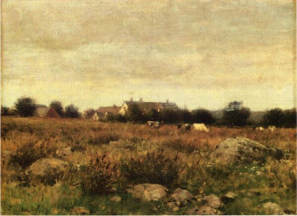 Houses in Pasture by Julian Alden Weir, hand-painted oil painting reproduction