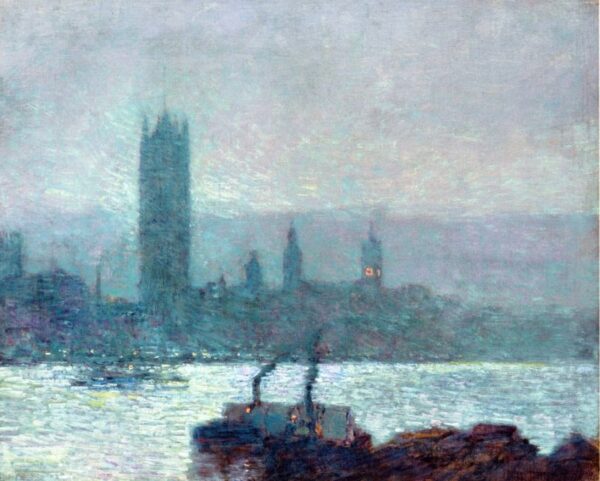 Houses of Parliament, Early Evening by Frederick Childe Hassam, hand-painted oil painting reproduction