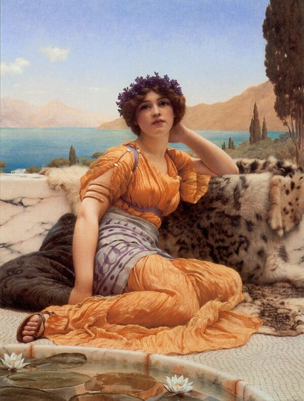 With Violets Wreathed and Robe of Saffron Hue by John William Godward, hand-painted oil painting reproduction