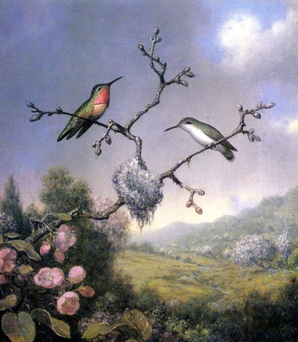 Hummingbirds and Apple Blossoms by Martin Johnson Heade, hand-painted oil painting reproduction