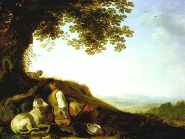 Hunter Sleeping on a Hillside by Herman Saftleven, hand-painted oil painting reproduction
