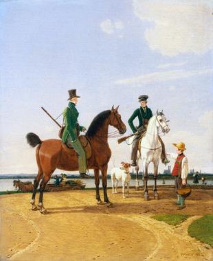 Hunter and Lord at the River Isar by Wilhelm von Kobell, hand-painted oil reproduction