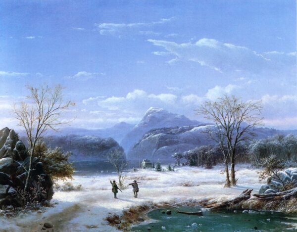 Hunters In A Winter Landscape by Louis-Remy Mignot, hand-painted oil painting reproduction