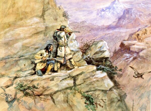 Hunting Big Horn Sheep by Charles Marion Russell, hand-painted oil painting reproduction