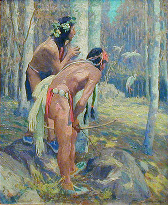 Hunting Cranes by E Irving Couse, hand-painted oil reproduction