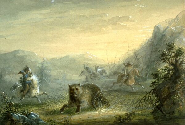 Hunting The Bear by Alfred Jacob Miller, hand-painted oil painting reproduction