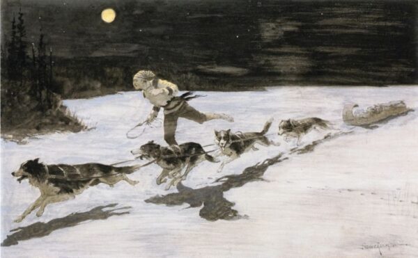 Huskie Dogs on the Frozen Highway by Frederic Remington, hand-painted oil painting reproduction