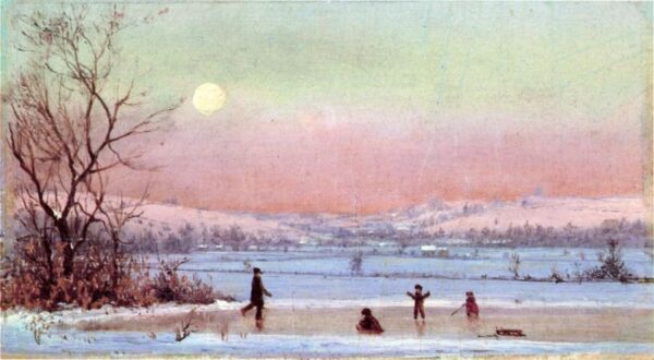 Ice Skating near Hudson by Jervis McEntee, hand-painted oil painting reproduction