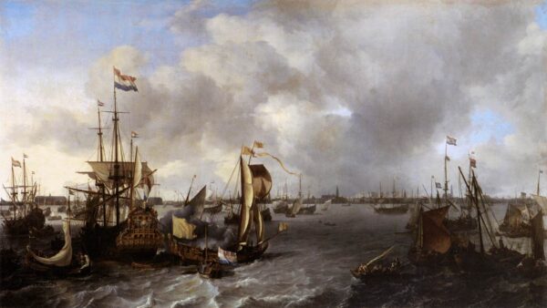 View of Amsterdam with Ships on the Ij by Ludolf Backhuysen, hand-painted oil painting reproduction