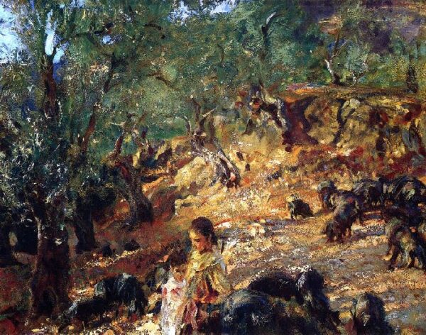 Ilex Wood at Majorca with Blue Pigs by John Singer Sargent, hand-painted oil painting reproduction