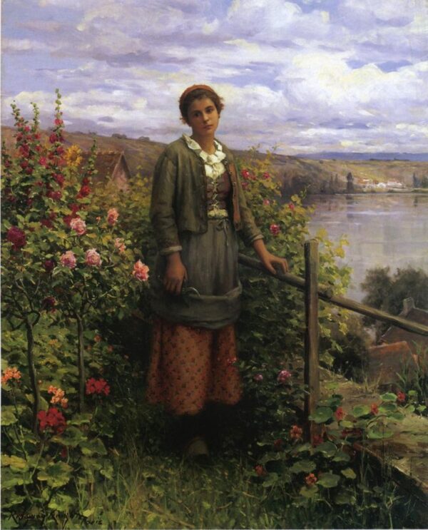 In Her Garden by Daniel Ridgway Knight, hand-painted oil painting reproduction