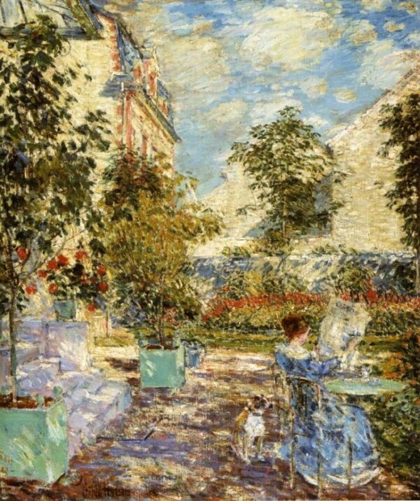 In a French Garden by Frederick Childe Hassam, hand-painted oil painting reproduction