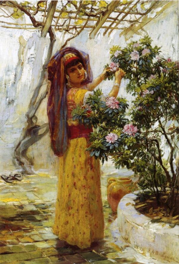 In the Courtyard by Frederick Arthur Bridgman, hand-painted oil painting reproduction