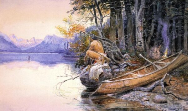 Indian Camp – Lake McDonald by Charles Marion Russell, hand-painted oil painting reproduction