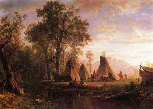 Indian Encampment, Late Afternoon by Albert Bierstadt, hand-painted oil painting reproduction