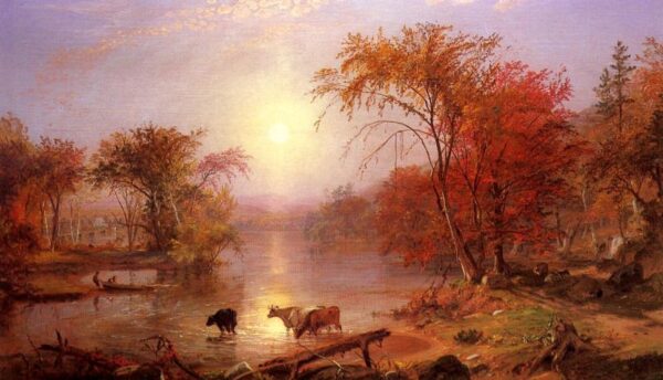 Indian Summer, Hudson River by Albert Bierstadt, hand-painted oil painting reproduction