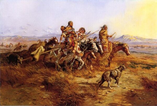 Indian Women Moving by Charles Marion Russell, hand-painted oil reproduction