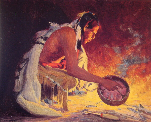 Indian by Firelight by E Irving Couse, hand-painted oil painting reproduction