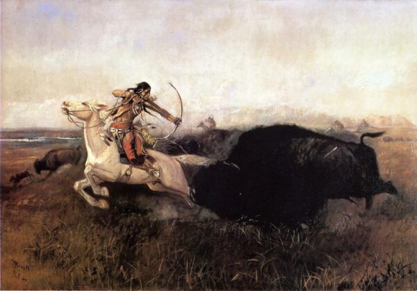 Indians Hunting Buffalo by Charles Marion Russell, hand-painted oil painting reproduction