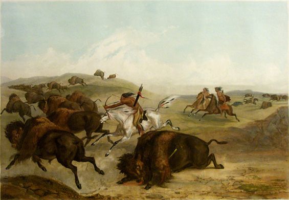 Indians Hunting the Bison by Karl Bodmer, hand-painted oil reproduction