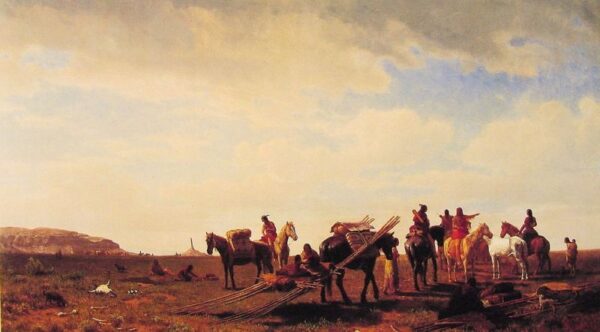 Indians Travelling Near Fort Laramie by Albert Bierstadt, hand-painted oil painting reproduction
