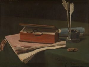 Still Life with Book, Papers, and Inkwell by François Bonvin, hand-painted oil painting reproduction