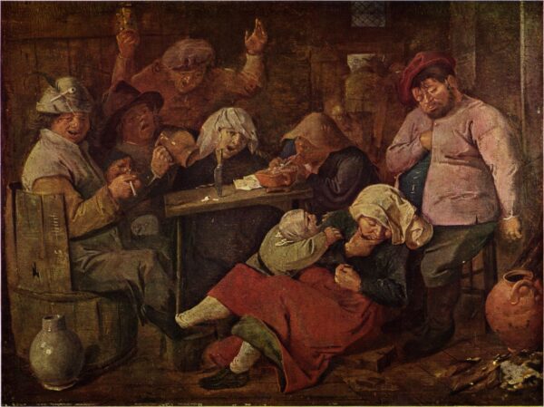 Inn with Drunken Peasants by Adriaen Brouwer, hand-painted oil painting reproduction
